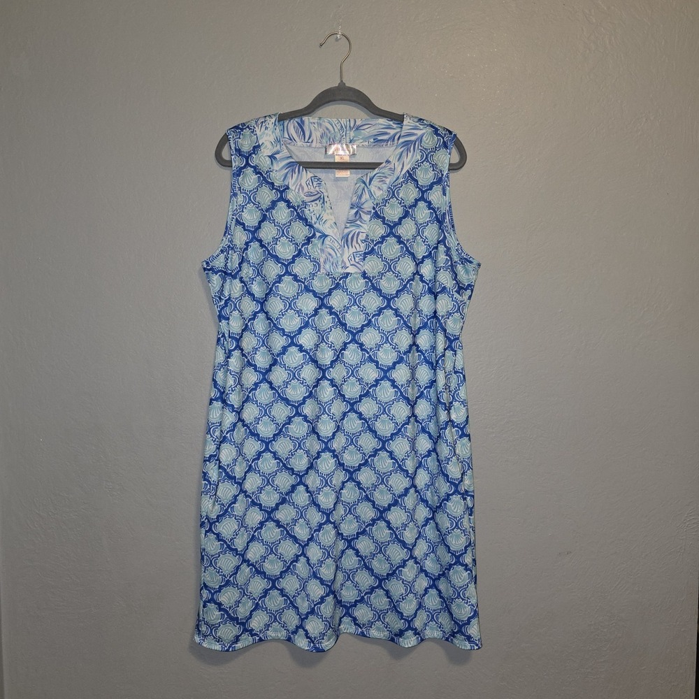 Stella Parker Blue Seashell Sleeveless Dress Tropical Coastal Beach Resort Sz XL